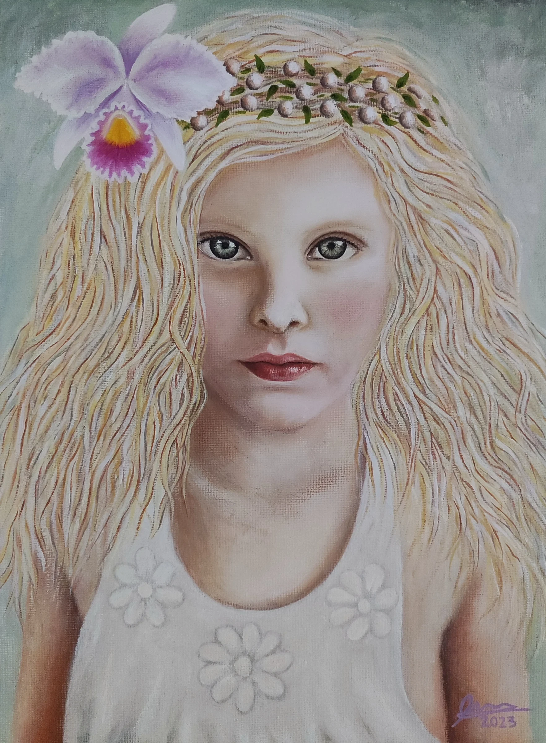 Obra pictórica «Niña orquidea» de Giovanna Mosquera